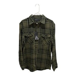 Molokai Surf Co. Men’s Black and Olive Plaid Button-Up Shirt Medium NWT